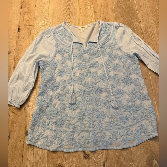 Style & Co Womens Light Blue Embroidered Tunic Top With Tassels Size 1X - Picture 1 of 8
